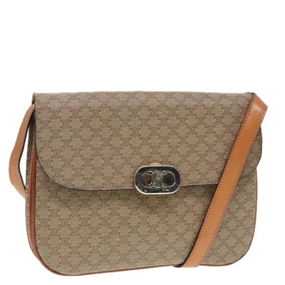 CELINE Macadam Canvas Shoulder Bag Beige Gold Auth 89226 - Picture 1 of 16